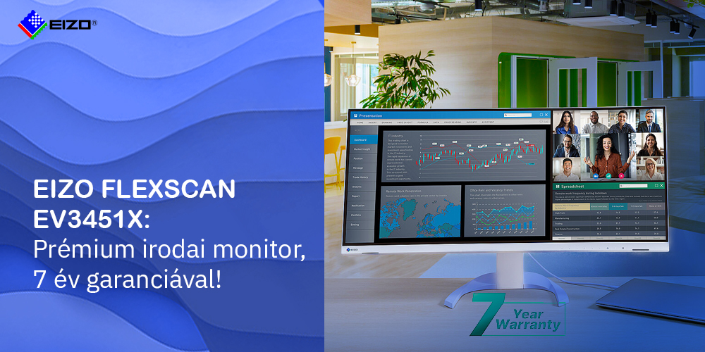 EIZO FlexScan EV3451X: Pr&eacute;mium irodai monitor, 7 &eacute;v garanci&aacute;val!